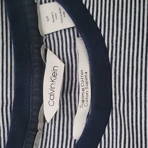 Calvin Klein Supima Cotton striped blue and white shirt with logo on left bottom